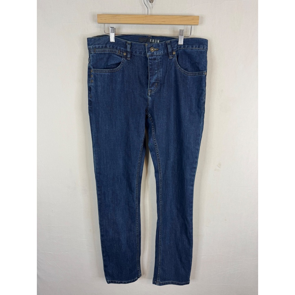 KR3W K-Slim True Slim Fit Jeans Mens 33X32 Dark Wash Denim Button Fly K4531602‎